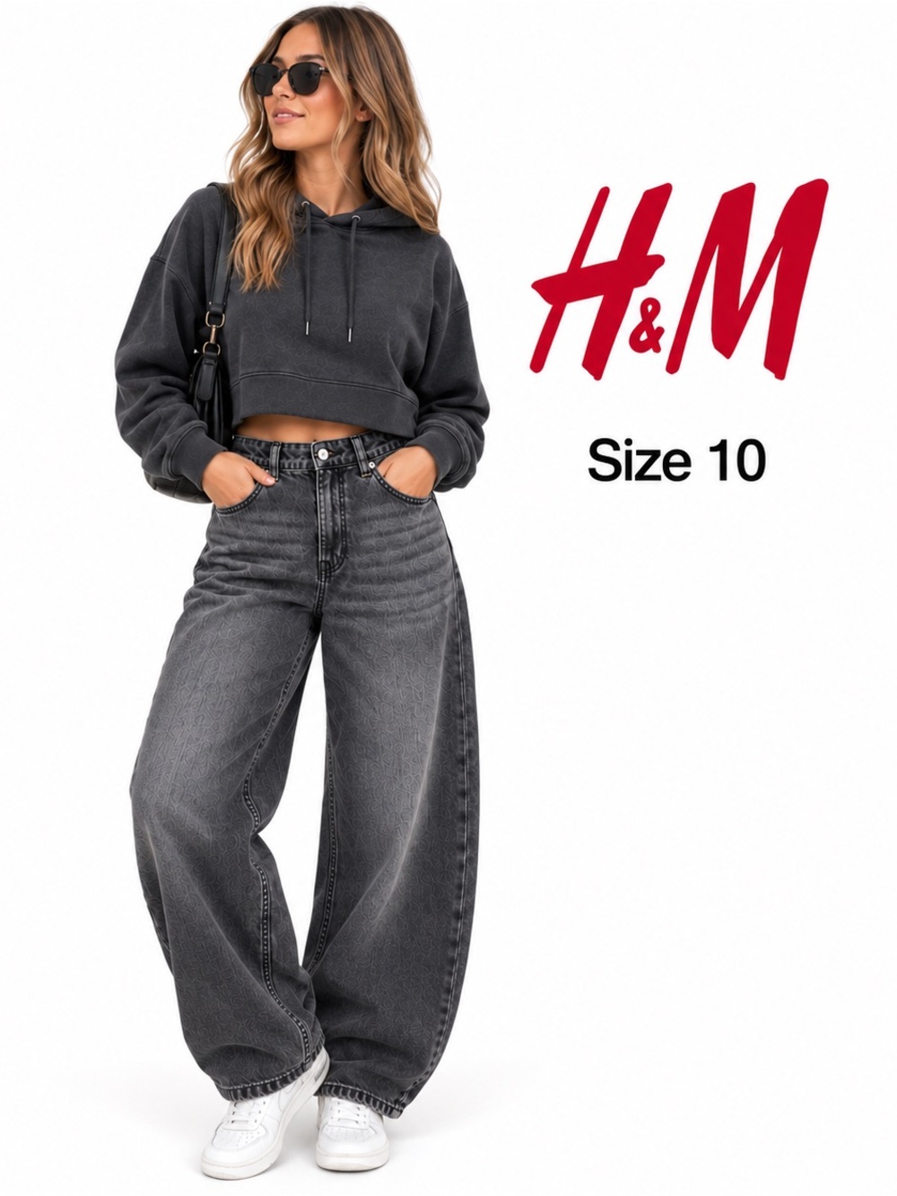 H&M Charcoal Barrel Jeans – Size 10